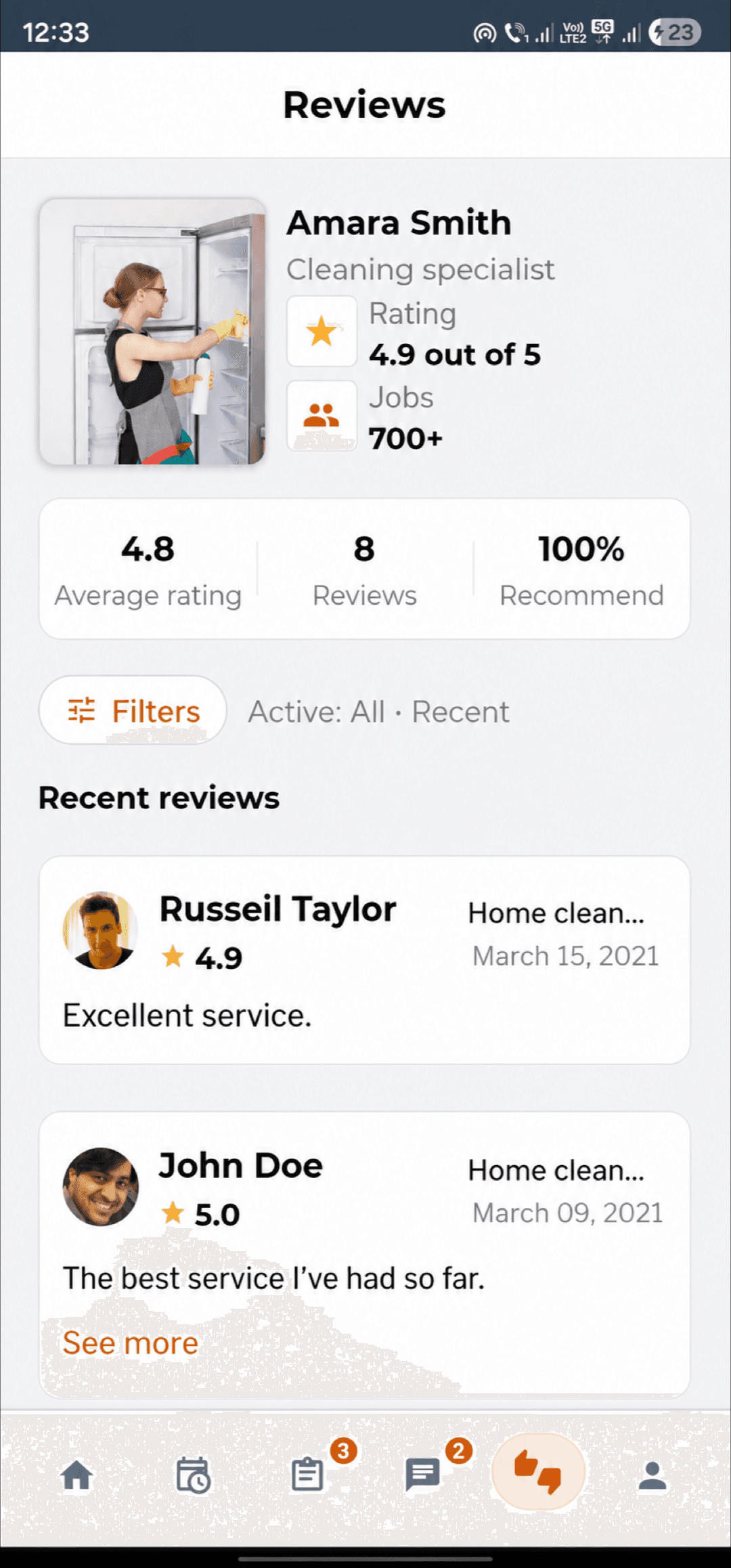 Service providers in Oradea — reviews screen example