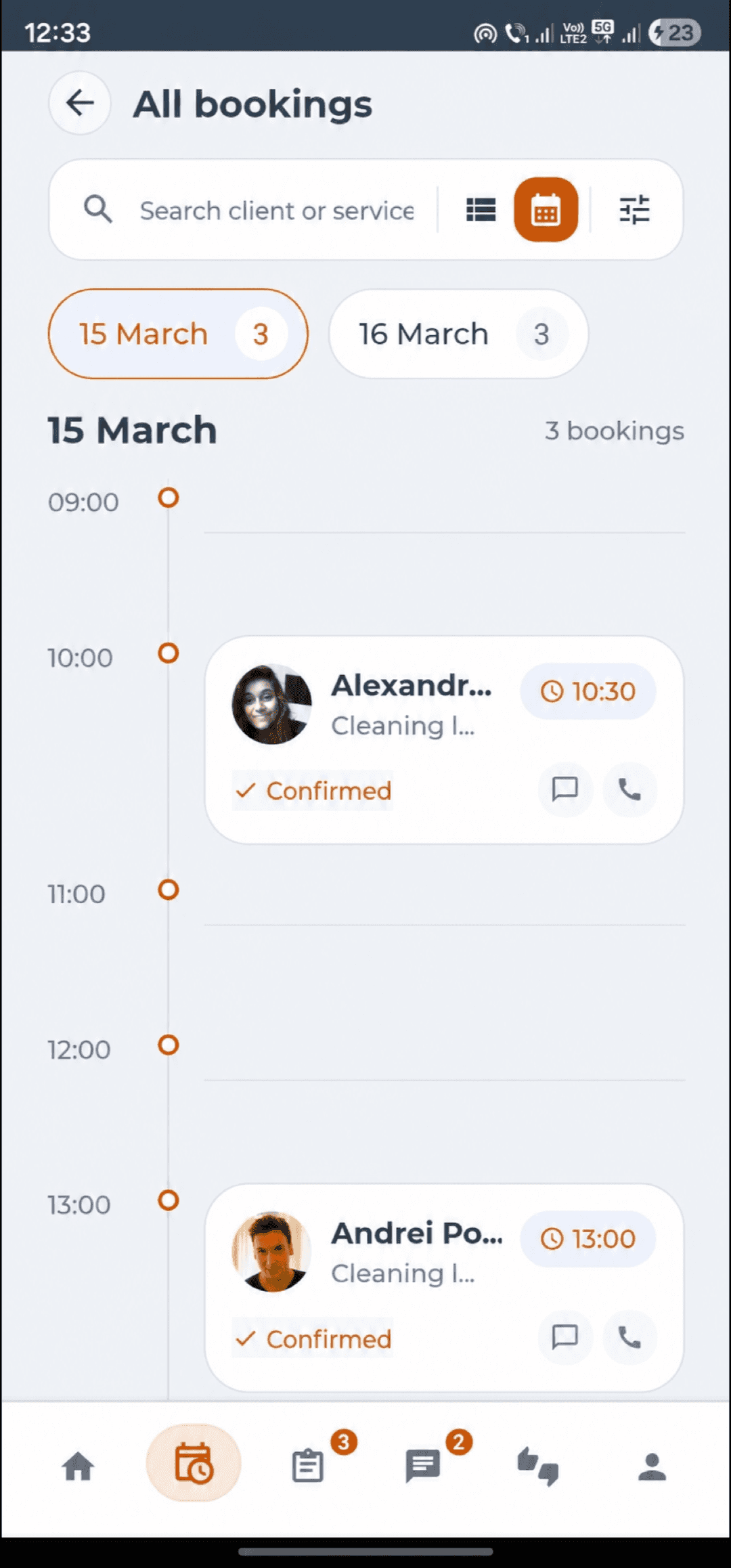 Service providers in Oradea — calendar screen example