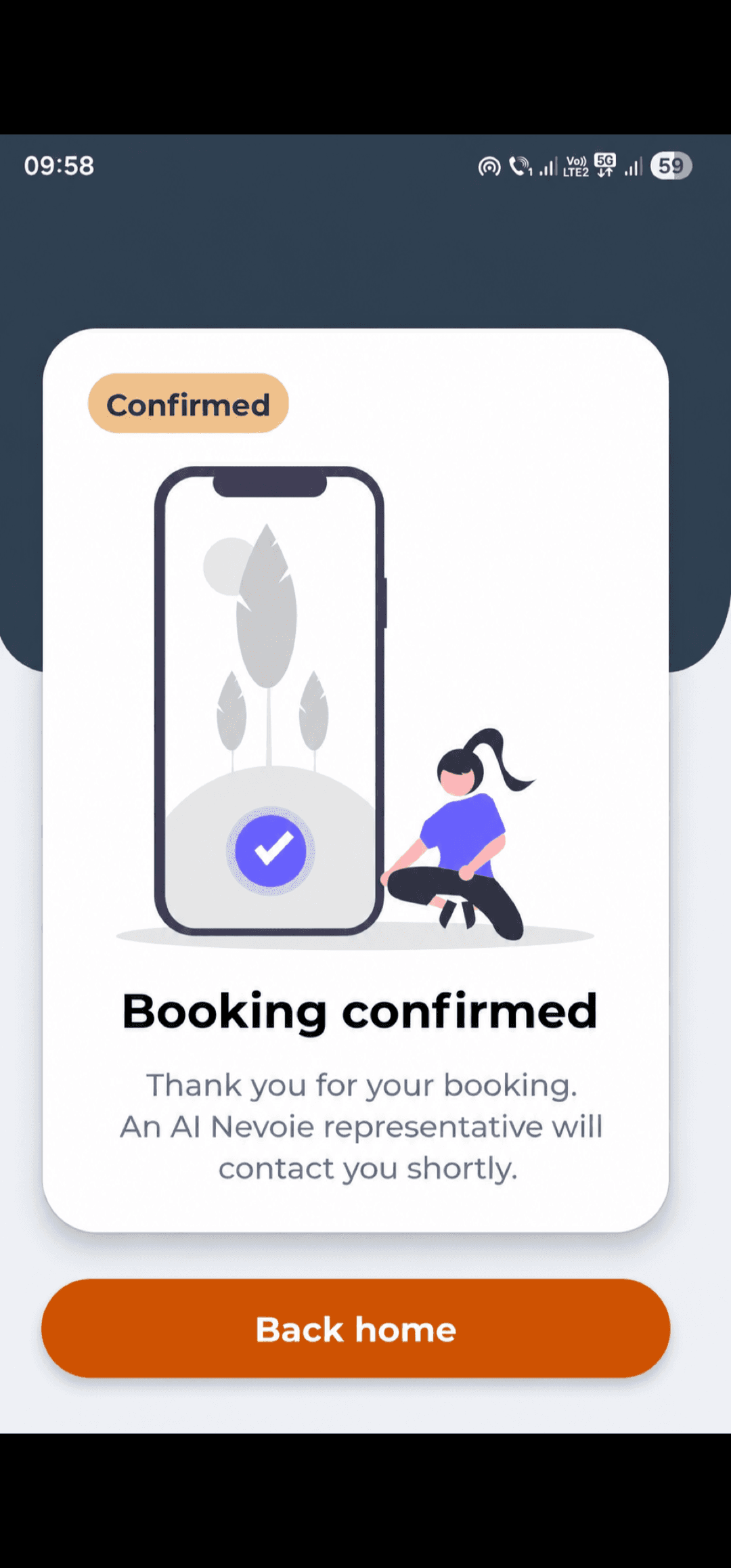 Booking confirmation screen