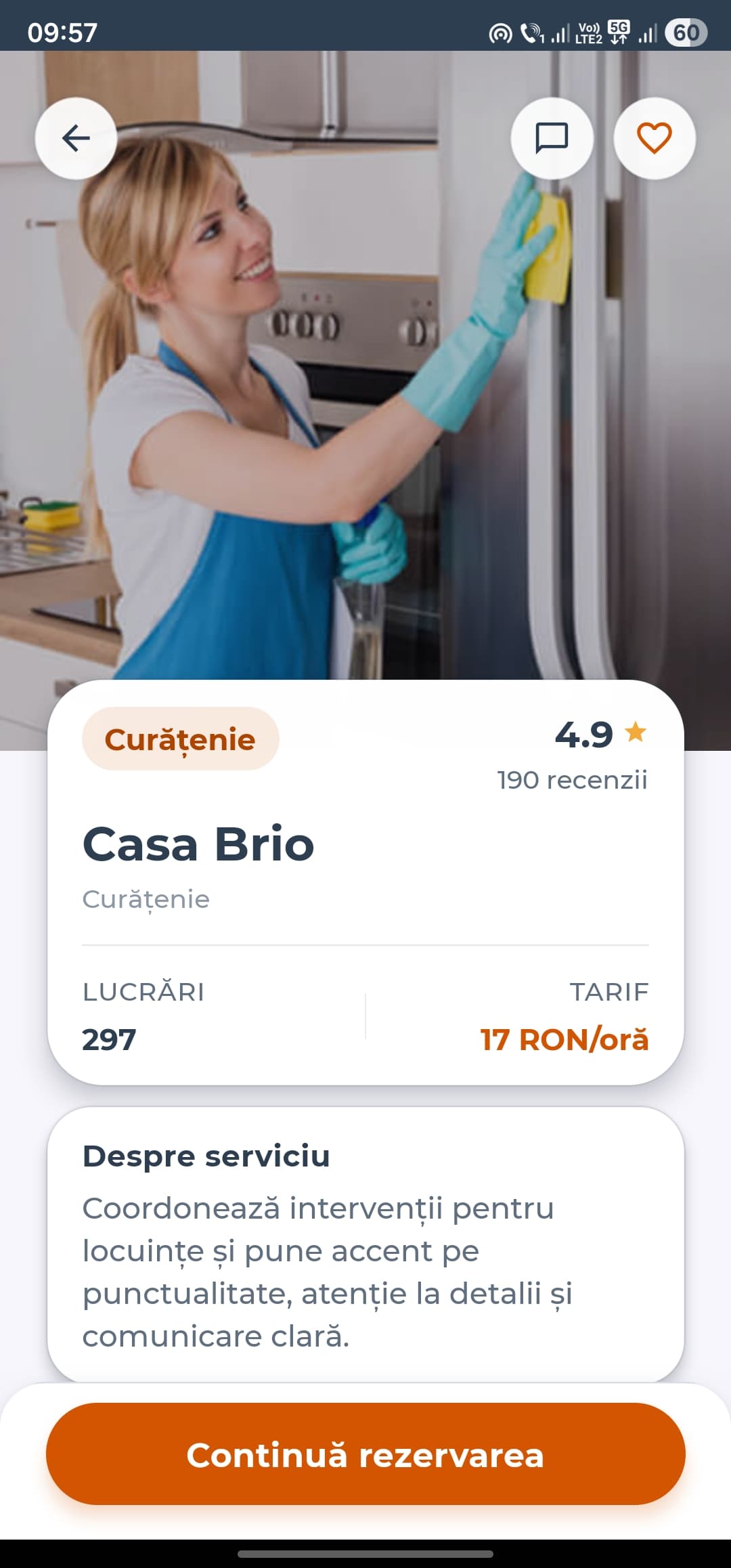 Detalii prestator și rezervare pentru client